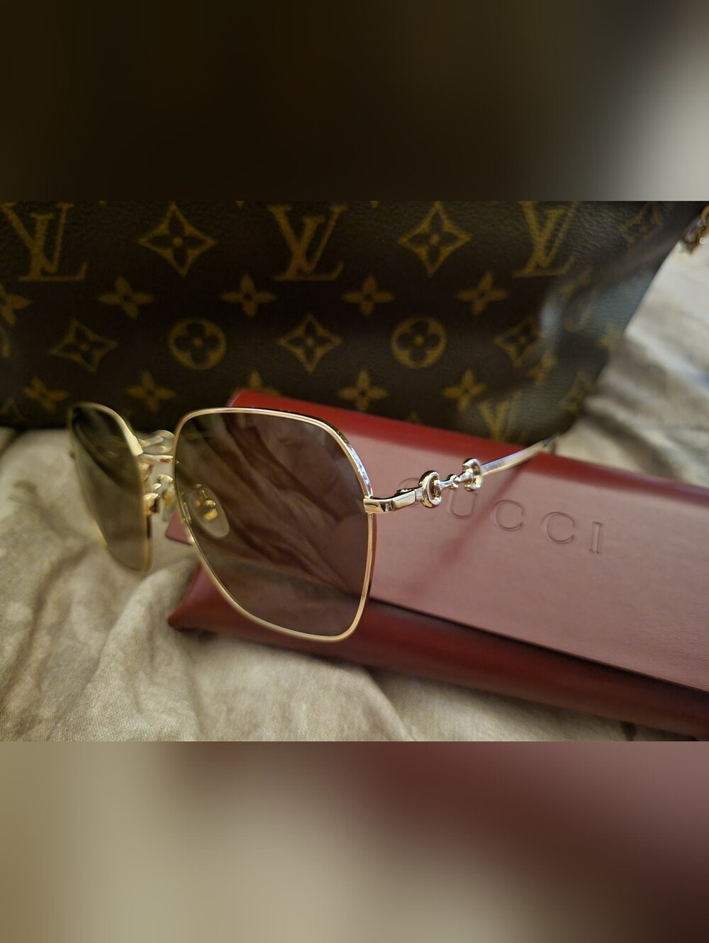 GUCCI Horesbit Smoked Gold Tortiseshell Sunglasses
